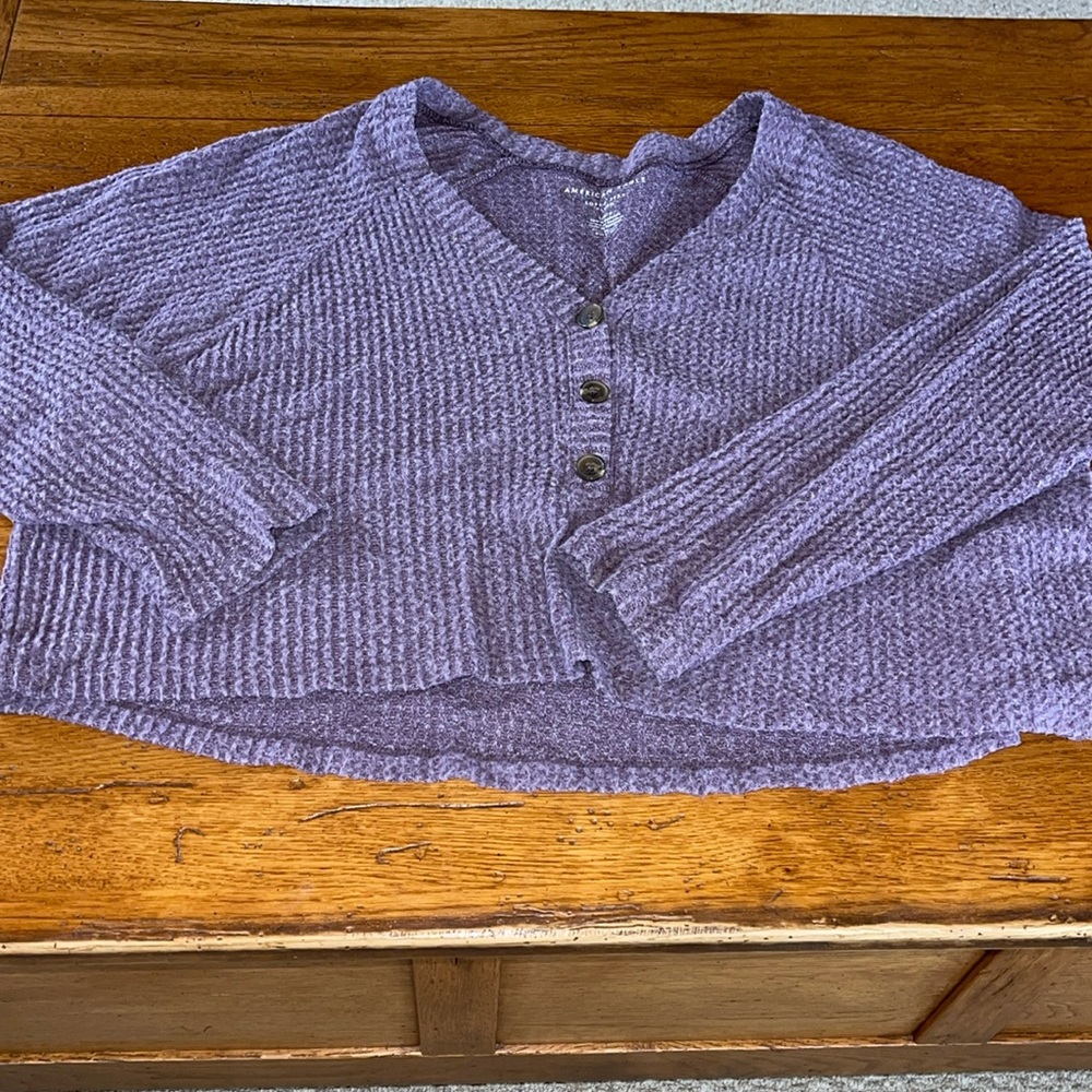American Eagle Long Sleeve Thermal Button up Cropped Shirt for women